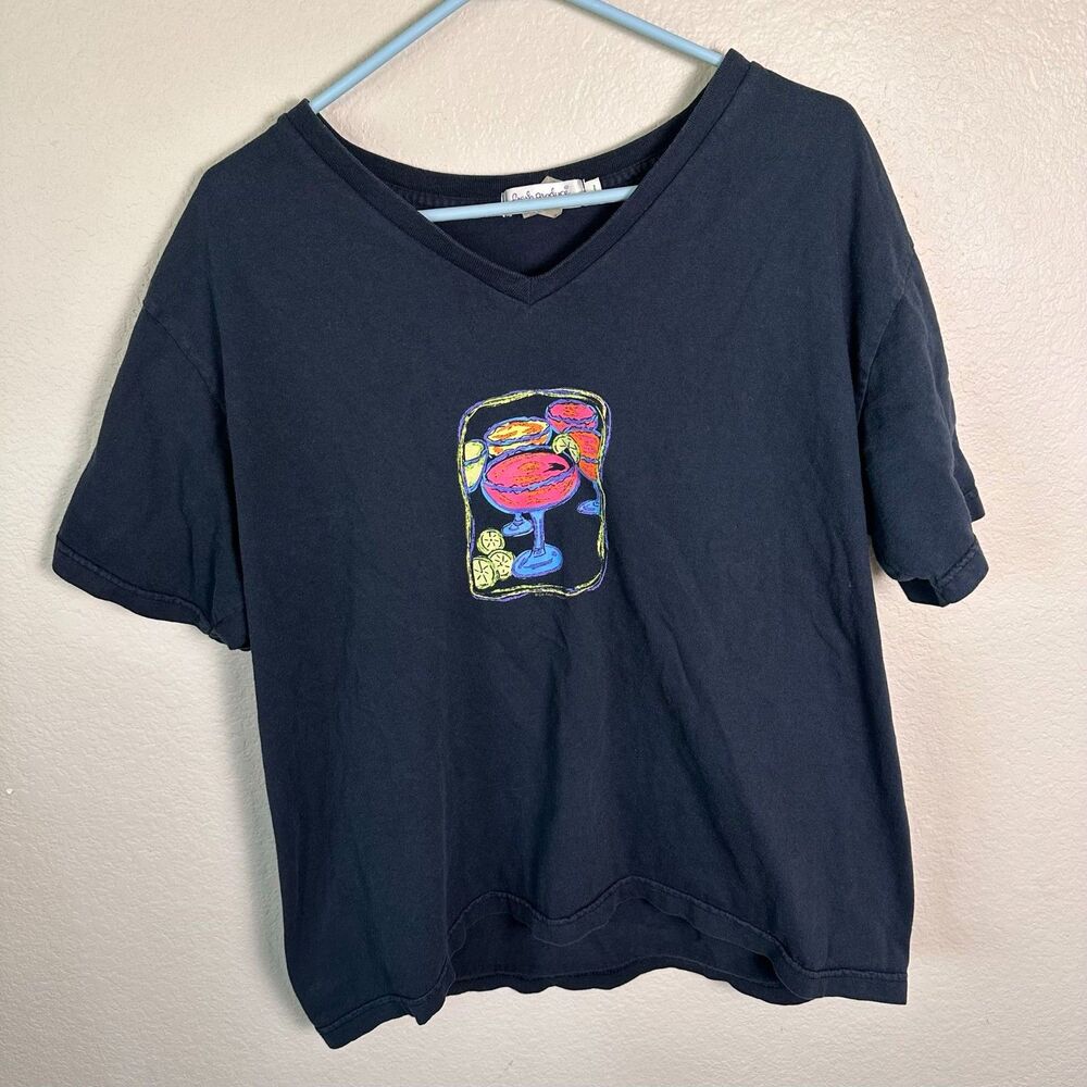 Vintage Fresh Produce Margarita Graphic V-Neck Tee Shirt Large Y2K Summer